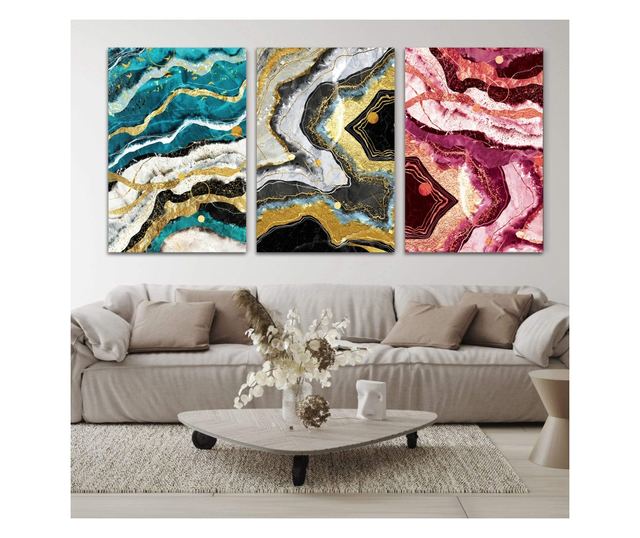 Set 3 Slike Abstract Colourful Waves 30x60cm Vivre