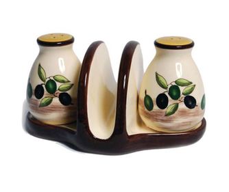 Set sare si piper cu suport servetele Rustic