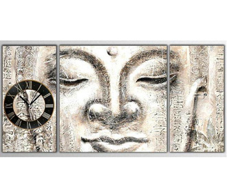 Set 3 tablouri cu ceas Bouddha Silver