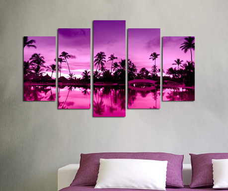 Set 5 tablouri Charm, Purple Palm, MDF imprimat, 60x110x3 cm