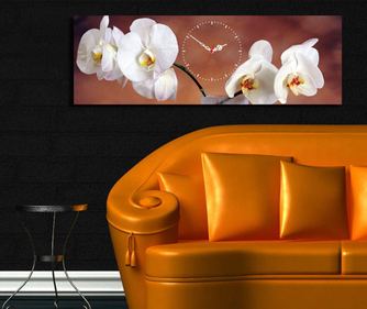Tablou cu ceas White Orchids