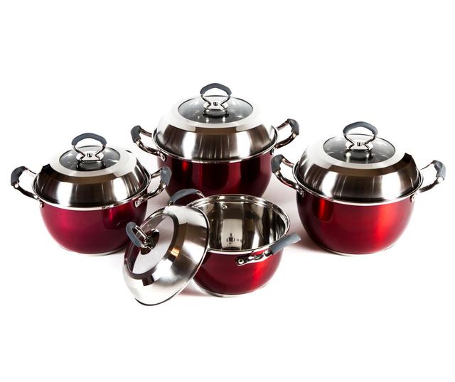 1978年製 SAHARA PAN SET 赤 Set oale inox cu capac Agnes Red 8 piese - Vivre