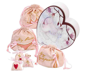 Set 3 saculeti pentru lenjerie si cutie Pink Heart