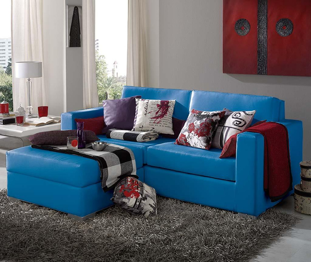 Set canapea cu 2 locuri si taburet Charming Azul