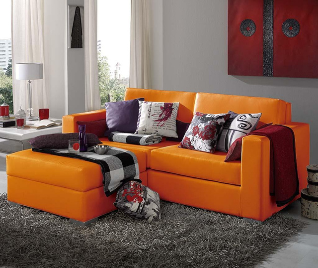Set canapea cu 2 locuri si taburet Charming Orange
