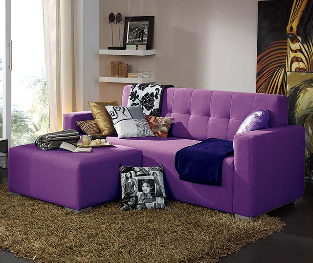 Set canapea 2 locuri si taburet Fancy Purple