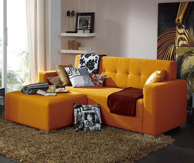 Set canapea cu 3 locuri si taburet Fancy Orange