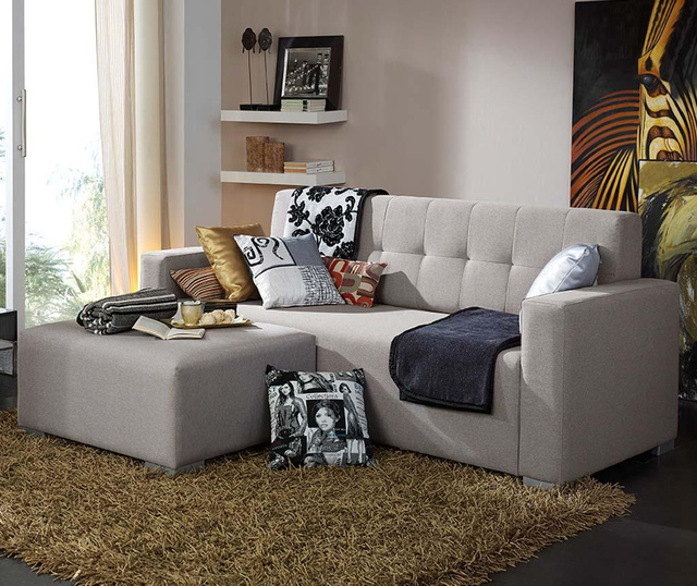 Set canapea cu 2 locuri si taburet Fancy Light Grey