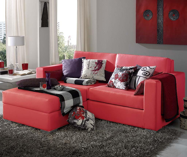 Set canapea cu 3 locuri si taburet Charming Red
