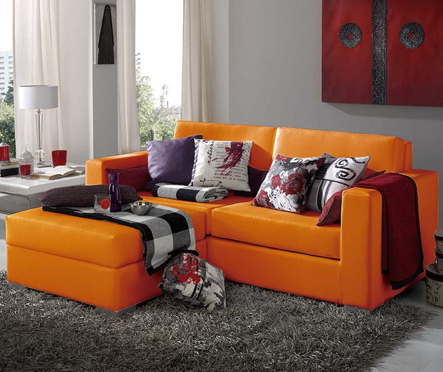 Set canapea cu 3 locuri si taburet Charming Orange