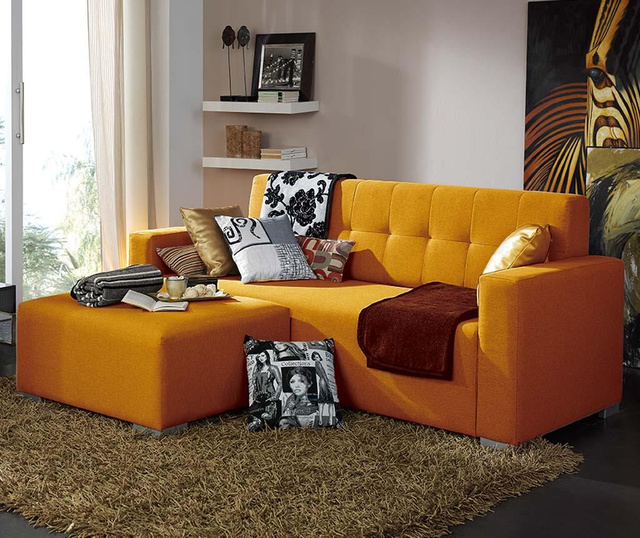 Set canapea cu 2 locuri si taburet Fancy Orange