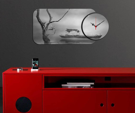Tablou cu ceas Home Art, Misty, MDF, 32x68 cm
