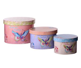 Set 3 cutii cu capac Butterfly Garden Round