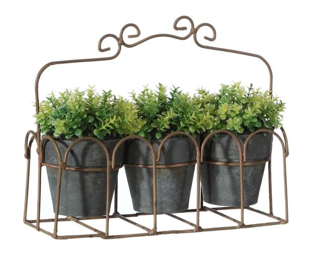 Jardiniera cu 3 ghivece si plante artificiale Soft Green