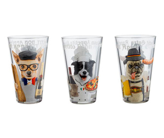 Set 3 pahare Funky Dogs 310ml