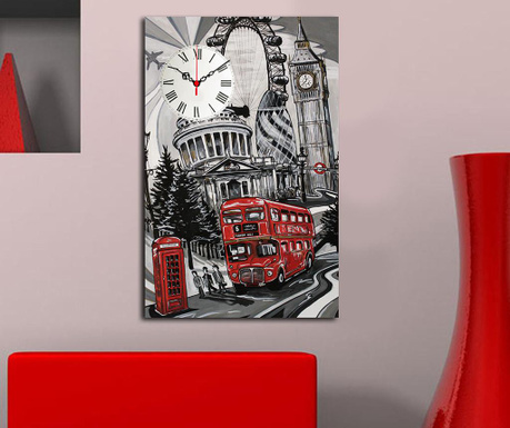 Tablou cu ceas Clockity, Dreams of London, cadru din lemn, 45x70cm