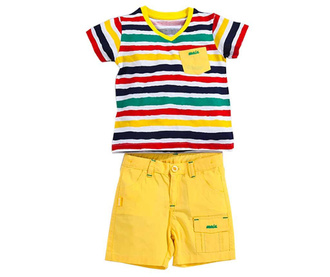 Set tricou si pantaloni scurti Colored Stripes 6-9 luni