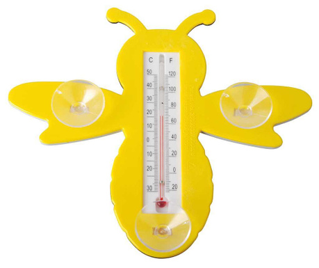 Termometru pentru exterior Esschert Design, Yellow Bee, 20x22x4 cm