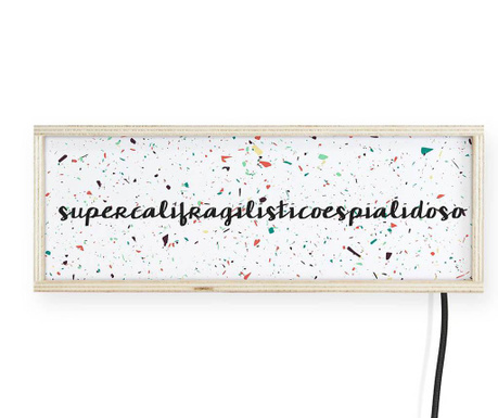 Decoratiune luminoasa de perete Little Nice Things, Supercalifragilistico, placaj, 40x10x15 cm