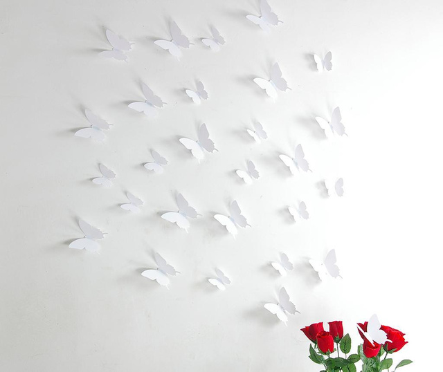 Set 12 nalepk 3D Butterflies White