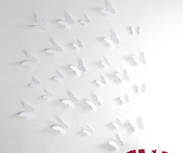 Set 12 nalepk 3D Butterflies White