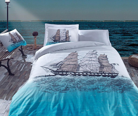 Комплект спално бельо Кing Ranforce Ship Blue