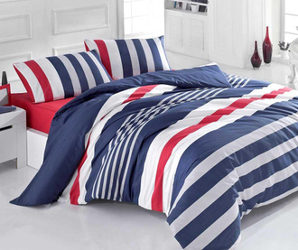 Спално бельо King Ranforce Stripe Dark Blue Red 200x220