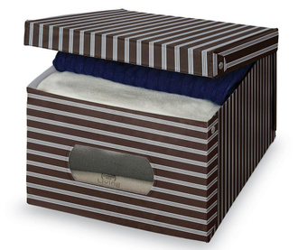 Škatla za shranjevanje s pokrovom Brown Stripes M