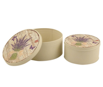 Set 2 cutii cu capac Disraeli, Lavender Bouquet Round, fier
