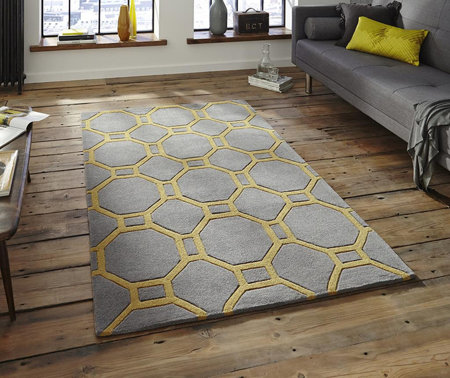 Preproga Hong Kong Hexagon Grey Yellow 120x170 cm