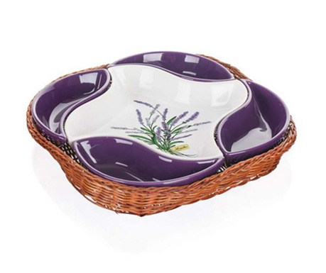 Set 5 boluri pentru aperitiv si cos Banquet, Lavender Flowers, ceramica, 28x28x5 cm