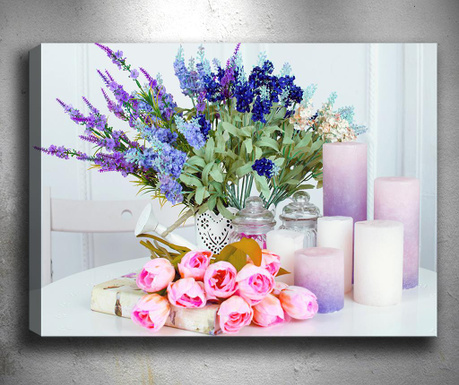 Tablou Tablo Center, Flowers and Candles, canvas imprimat cu efect 3D din 100% bumbac, 40x60 cm