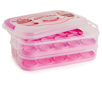 Κουτί με καπάκι με 2 επίπεδα για muffins Lala Pink