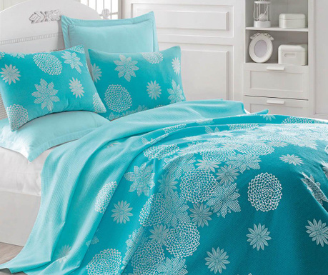 Cuvertura Pique Eponj Home, Simay Turquoise, bumbac, 160x235 cm