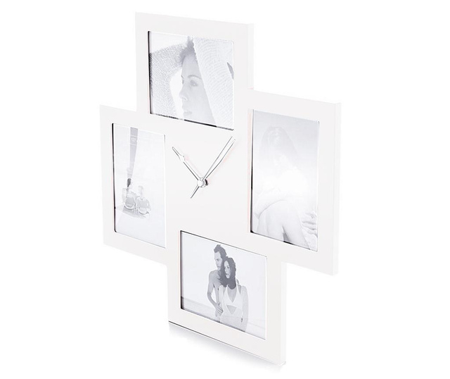 Стенен часовник с 4 рамки за снимки Collage White