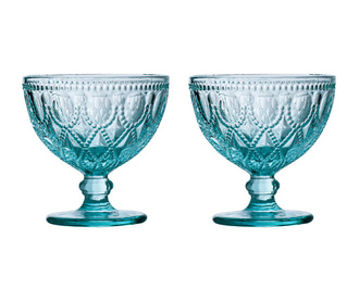 Set 2 cupe pentru desert Maison By Premier, Fleur Blue, sticla, albastru, 250 ml