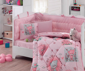 Posteljina za krevetić, poplun i zaštita Ranforce Mini Pink