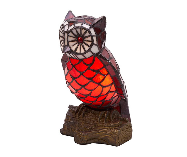 Veioza Tiffan Y Luz, Owl White Red White, zinc, rosu/alb, 16x30x15 cm