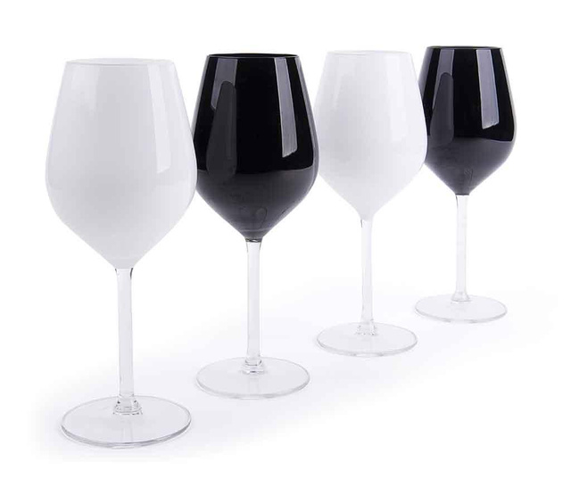 Set 4 pahare pentru vin Excelsa, Black & White, sticla, 6x6x23 cm