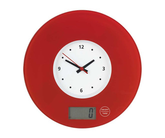 Cantar digital de bucatarie cu ceas de perete Time Red