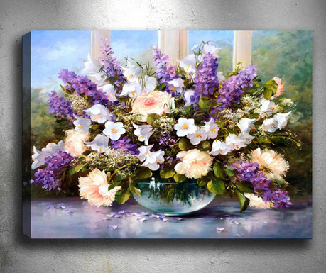 Tablou 3D Tablo Center, Nice Purple Flowers, canvas imprimat cu efect 3D din 100% bumbac, 50x70 cm