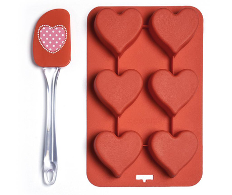Комплект шпатула и тава за печене с 6 форми Heart