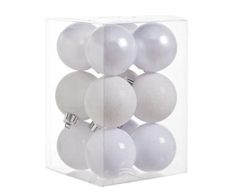Set 12 ukrasnih kuglica Pearl White Glitter