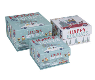 Set 3 cutii cu capac pentru depozitare Seasons Greetings