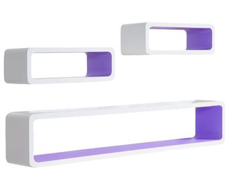 Set 3 rafturi de perete Detroit White & Purple
