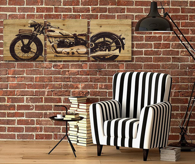 Set 3 decoratiuni de perete Motorcycle 60x60 cm