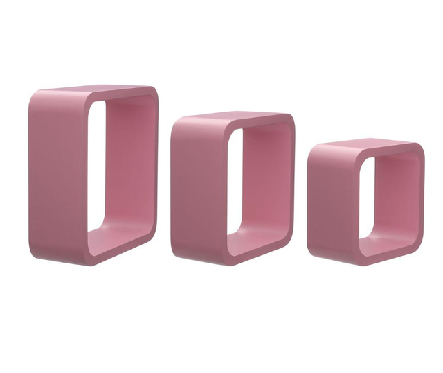 Set 3 rafturi de perete Cube Rounded Pink