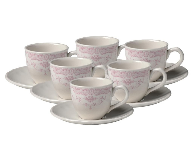 Set 6 skodelic za kavo in 6 krožničkov Rose Pink