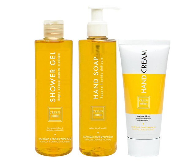 Set gel za tuširanje, tekući sapun i krema za ruke Vanilla & Orange Flowers