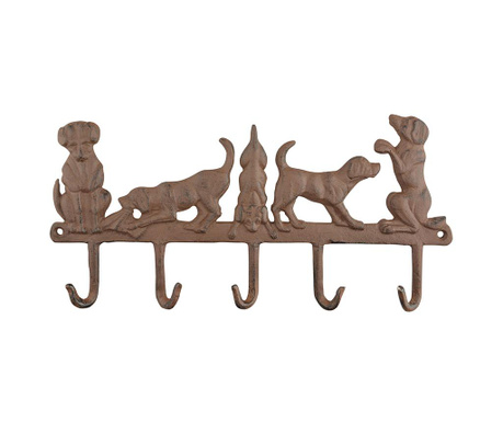 Cuier Esschert Design, Playful Dogs, 18x36x2 cm, fonta cu invelis de vopsea cu aspect antichizat